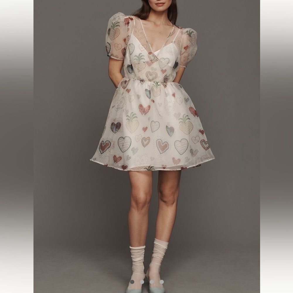 FARM Rio x Anthropologie Semi- Sheer Puff Sleeve Dress